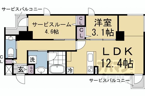 STANDZ京都二条(1SLDK/2階)の間取り写真