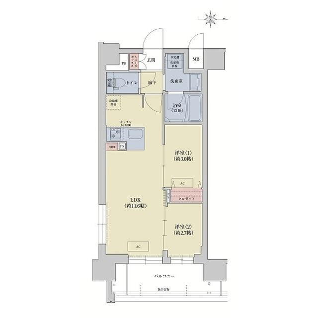 リシュドール梅小路(2LDK/5階)の間取り写真