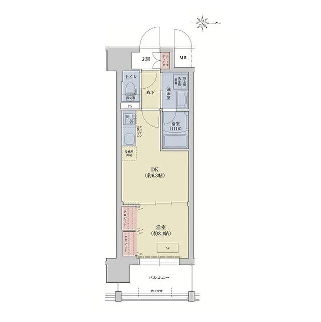 リシュドール梅小路(1DK/8階)の間取り写真