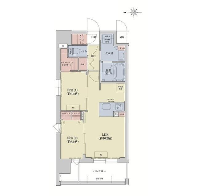 リシュドール梅小路(2LDK/9階)の間取り写真