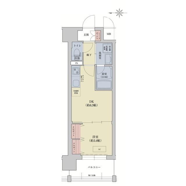 リシュドール梅小路(1DK/9階)の間取り写真