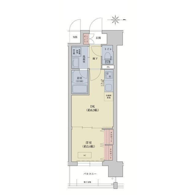 リシュドール梅小路(1DK/11階)の間取り写真