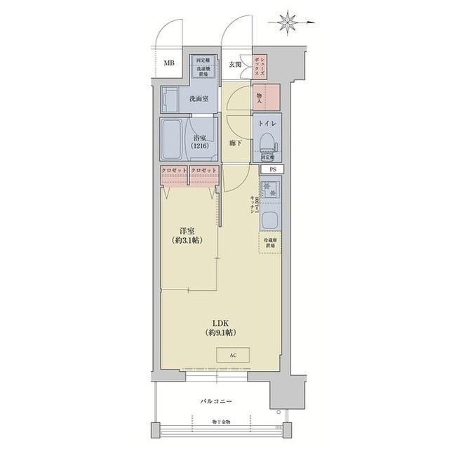 リシュドール梅小路(1LDK/11階)の間取り写真