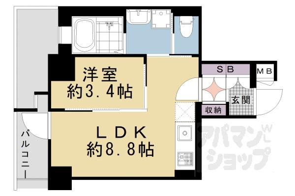 ジオエント四条大宮(1LDK/2階)の間取り写真