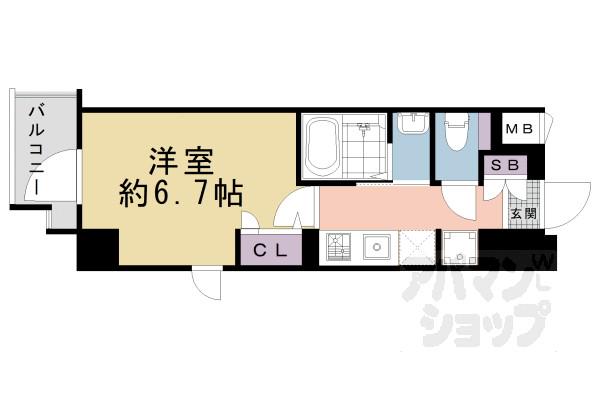 ジオエント四条大宮(1K/2階)の間取り写真