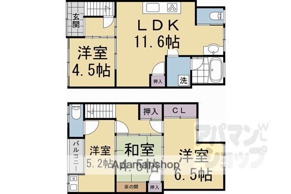 京阪電気鉄道鴨東線 出町柳駅 徒歩20分 2階建 築57年(4LDK)の間取り写真