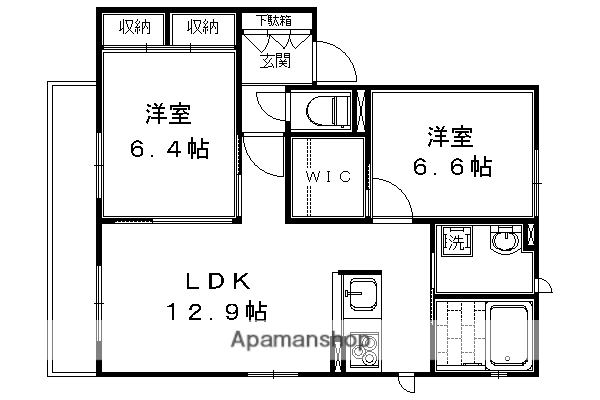BELLEMAISON 祥鳥橋(2LDK/2階)の間取り写真