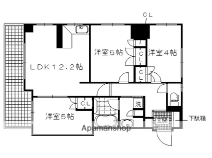 アベニール三条油小路(3LDK/5階)の間取り写真