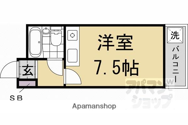 SINGLE QUARTERS西賀茂(ワンルーム/2階)の間取り写真