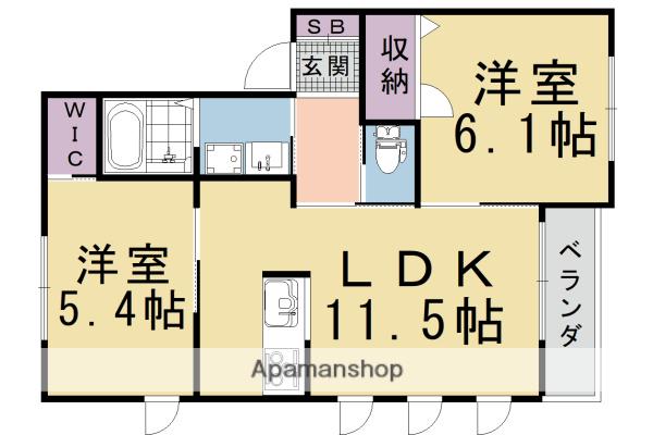 シャーメゾンUN(2LDK/2階)の間取り写真