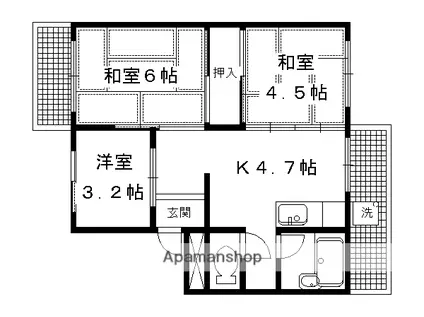 花園マンション(3DK/2階)の間取り写真