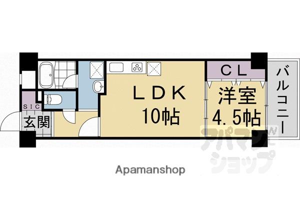 日商岩井丸太町高陽院ハイツ(1LDK/9階)の間取り写真