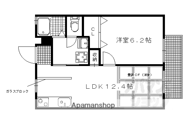 シェモア鷺森(1LDK/1階)の間取り写真