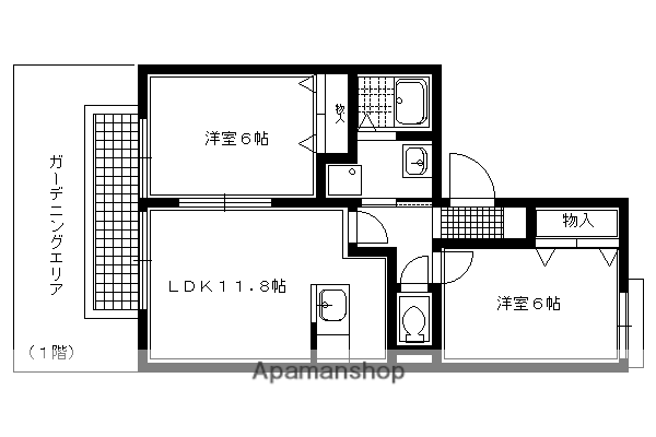 アソシエ一乗寺(2LDK/1階)の間取り写真