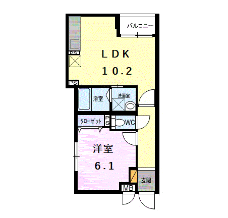 レジデンス北白川(1LDK/2階)の間取り写真