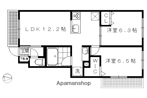 ハッピネス(2LDK/1階)の間取り写真