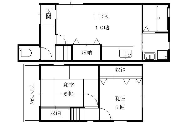 京都市烏丸線 北大路駅 徒歩37分 2階建 築51年(2LDK)の間取り写真