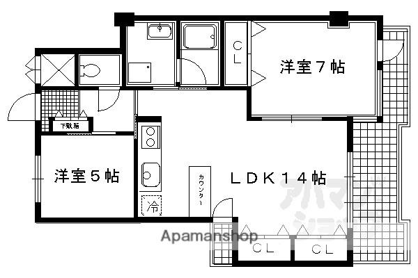 御所西ロイヤルプラザ(2LDK/3階)の間取り写真