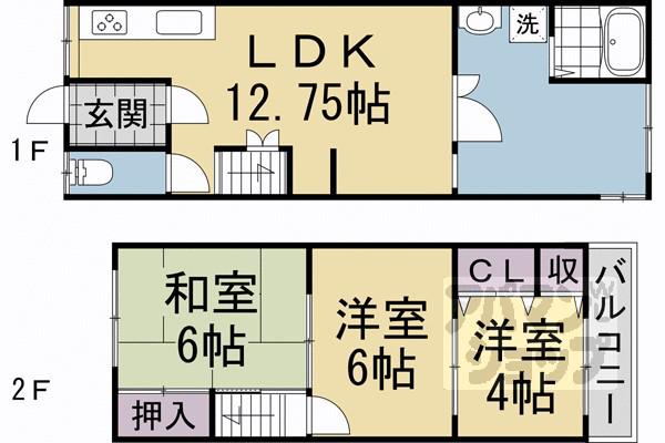 叡山電鉄 修学院駅 徒歩8分 2階建 築56年(3LDK)の間取り写真
