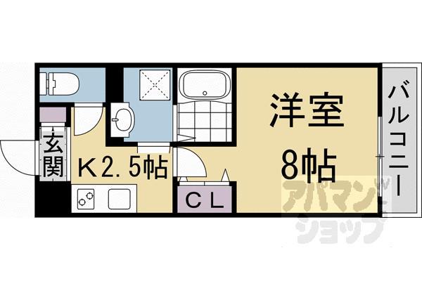 ヴィラ京大北II(1K/2階)の間取り写真