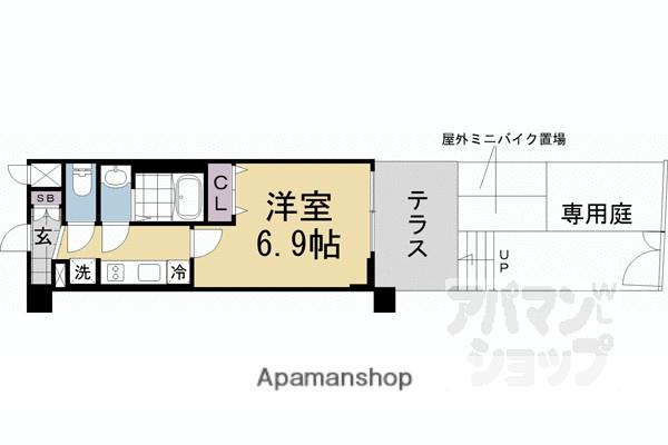 アクアプレイス京都千本丸太町(1K/1階)の間取り写真