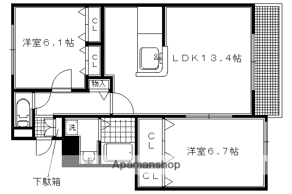 コンフォール高野川(2LDK/2階)の間取り写真