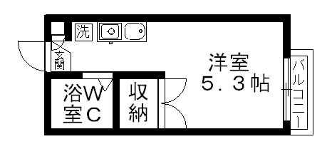 レオパレスドルフィン(1K/1階)の間取り写真