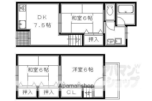 大枝西長町テラスハウス4ー23(3DK)の間取り写真