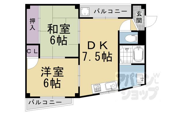 シャンブルド桂(2DK/3階)の間取り写真