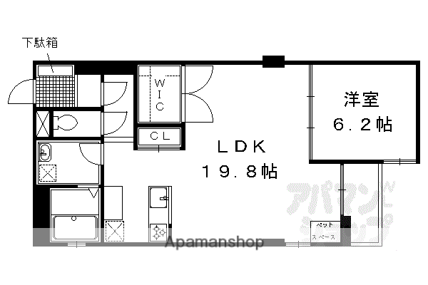 ヴィラスタジオーネ御所南(1LDK/4階)の間取り写真