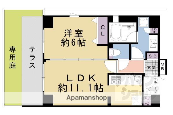 デュオヒルズ京都室町通鯉山町(1LDK/1階)の間取り写真