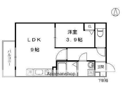 ブバルディア(1LDK/3階)の間取り写真