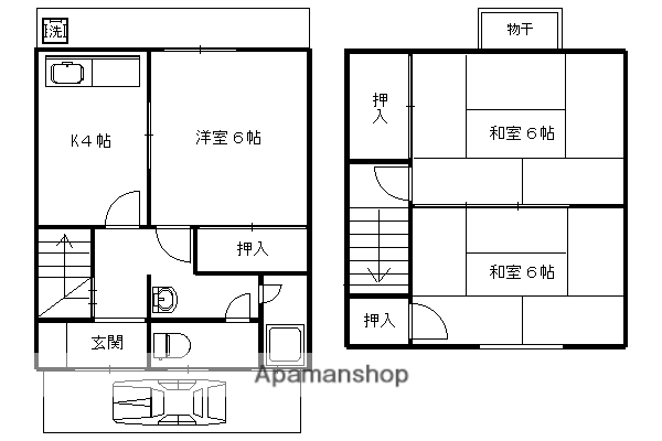 山陰本線 太秦駅(ＪＲ) 徒歩5分 1階建 築57年(3K)の間取り写真