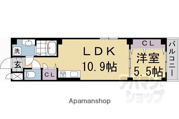 アドマステラス壬生松原(1LDK/1階)の間取り写真