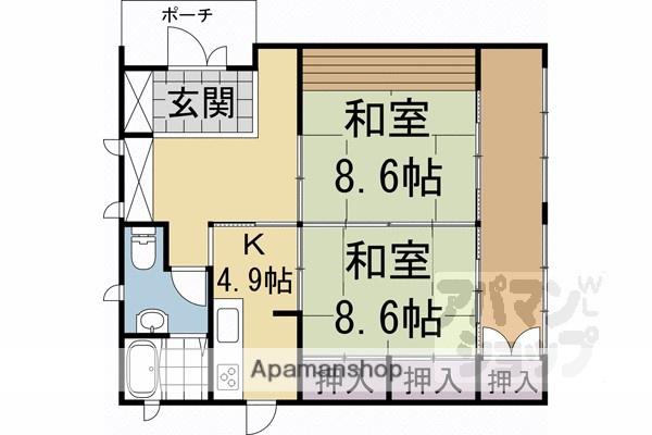 山陰本線 嵯峨嵐山駅 徒歩9分 1階建 築28年(2K)の間取り写真