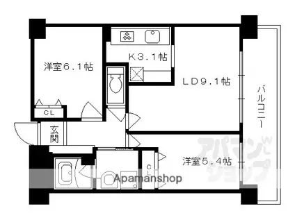 三条室町パークホームズ(2LDK/2階)の間取り写真