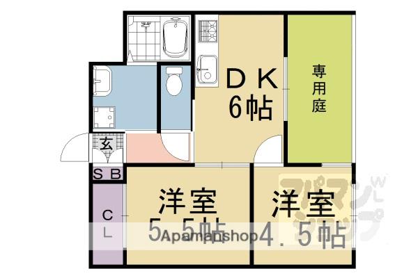 ブライトホーム(2DK/1階)の間取り写真