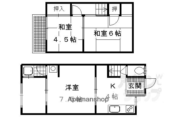阪急電鉄嵐山線 上桂駅 徒歩3分 2階建 築56年(3K)の間取り写真