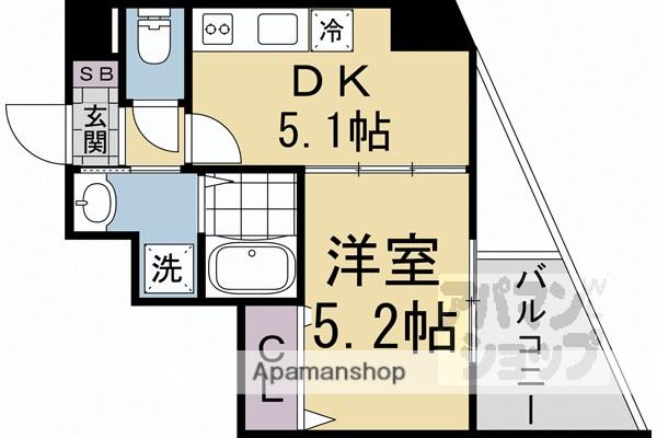 ARCA西京極(1DK/6階)の間取り写真