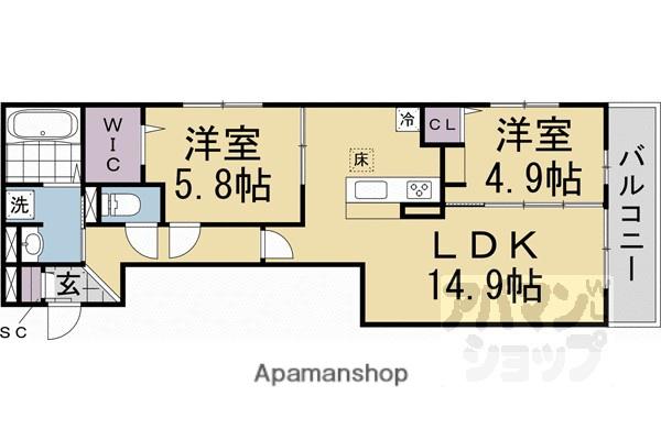 リベルテ四条梅津(2LDK/1階)の間取り写真