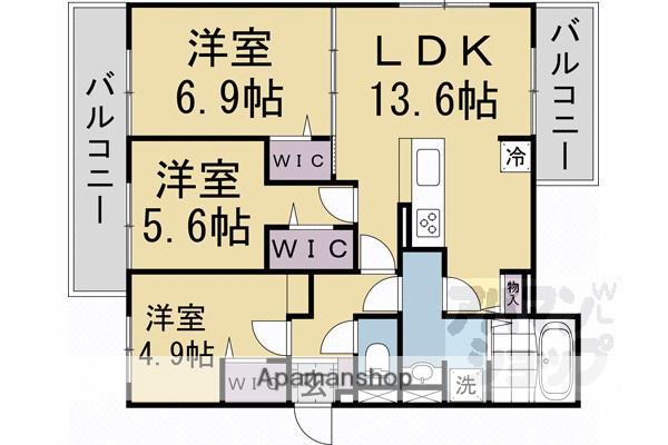 リベルテ四条梅津(3LDK/3階)の間取り写真