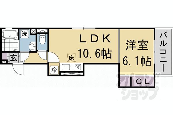 GRAMM桂北滝川C棟(1LDK/3階)の間取り写真