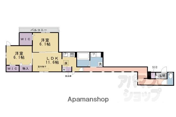 ヴァンソレイユ二条(2LDK/1階)の間取り写真