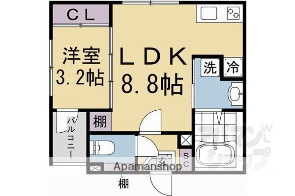 西ノ京冷泉町(1LDK/3階)の間取り写真