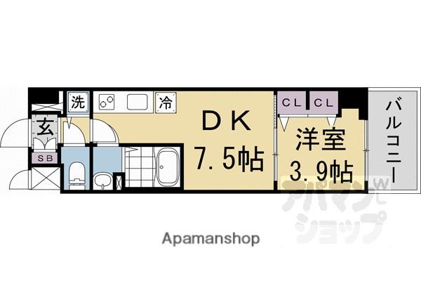 プロヴィスタ京都西院(1DK/2階)の間取り写真