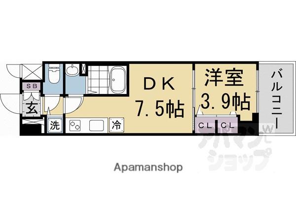 プロヴィスタ京都西院(1DK/11階)の間取り写真