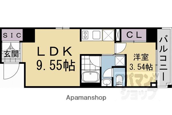 阪急電鉄京都線 西京極駅 徒歩17分 7階建 新築(1DK/7階)の間取り写真