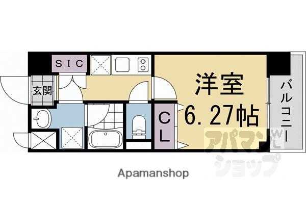 阪急電鉄京都線 西京極駅 徒歩17分 7階建 新築(1K/5階)の間取り写真