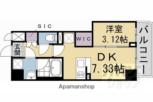 阪急電鉄京都線 西京極駅 徒歩17分 7階建 新築(1DK/3階)の間取り写真