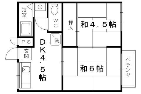ウィンズ上桂(2DK/2階)の間取り写真